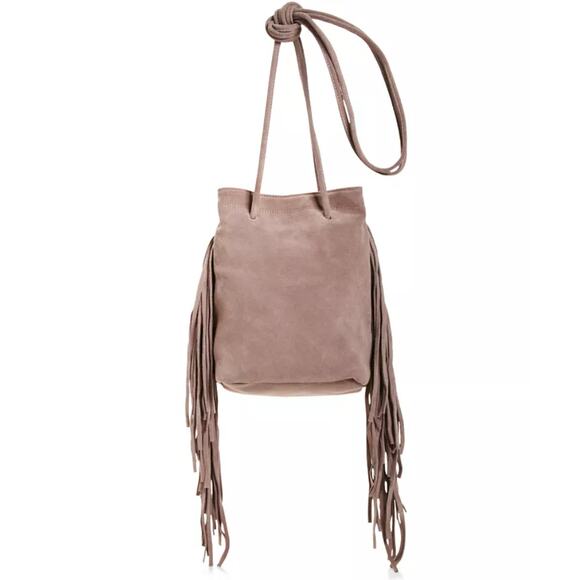 Monserat De Lucca Noe Petite Taupe Suede Fringe Crossbody Bag - Picture 1 of 9